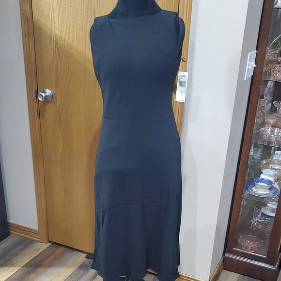 Ralph Lauren Black Ribbed Mock Neck Sheath Dress - Picture 1 of 8